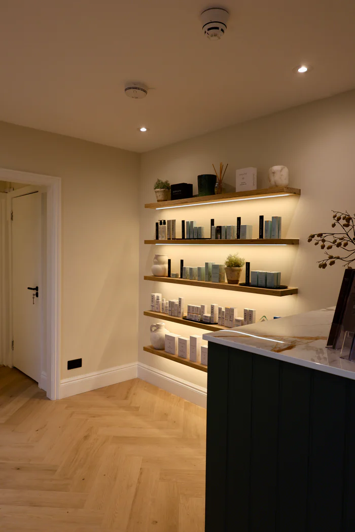 The reception product display inside The Heath Clinic